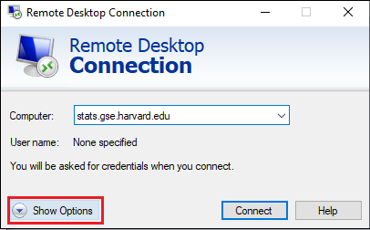 A screenshot of a remote desktop connection login screen