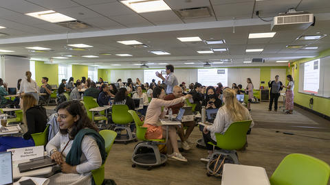 class of students in discussion