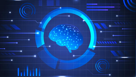 Brain with tech imagery around it