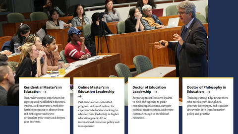 A screenshot of the homepage of HGSE's flagship website, showing a degree programs component